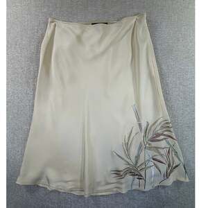 Lafayette 148 Women's 12 Cream Silk Blend Embroidered Midi Trumpet Skirt Luxury